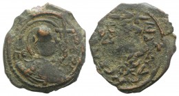 Crusaders, Antioch. Tancred (Regent, 1101-03, 1104-12). Æ Follis (21mm, 3.87g, 6h). Nimbate facing bust of St. Peter, holding cruciform sceptre. R/ Le...