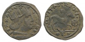 Italy, L'Aquila. Ferdinando I d'Aragona (1458-1494). Æ Cavallo (18mm, 1.50g, 12h). Crowned head r. R/ Horse stepping r.; eagle before, T belowe. MIR 9...