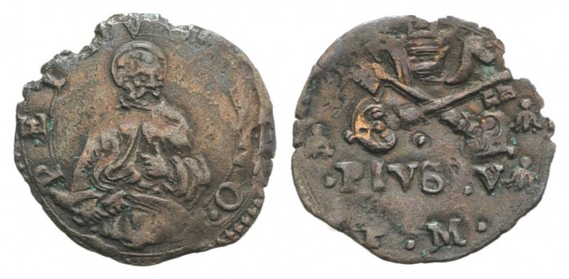 Italy, Fano. Pio V (1566-1572). BI Quattrino (15mm, 0.56g, 12h). Muntoni 58; Ber...