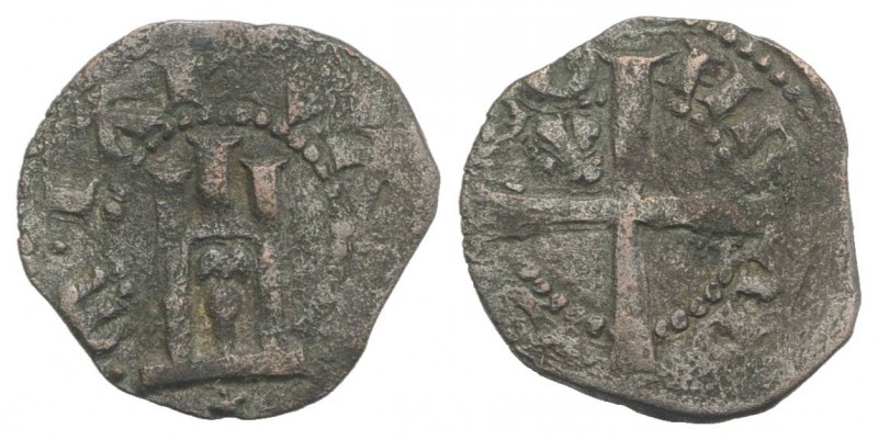 Italy, Genova. Carlo VII (1458-1461). BI Denaro Minuto (13mm, 0.65g). Castle. R/...