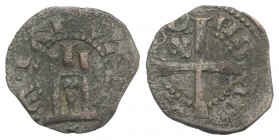 Italy, Genova. Carlo VII (1458-1461). BI Denaro Minuto (13mm, 0.65g). Castle. R/ Cross; fleur-de-lis in first quarter. Lun. 104. Good Fine