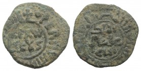 Italy, Sicily, Messina. Guglielmo II (1166-1189). Æ Half Follaro (17mm, 1.44g, 11h). REX W SCUS. R/ Kufic legend. Spahr 119; MIR 38. Green patina, nea...