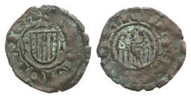Italy, Sicily, Messina. Alfonso I d’Aragona (1416-1458). BI Denaro (13.5mm, 0.68g, 12h). Eagle. R/ Arms. Biaggi 1348. VF