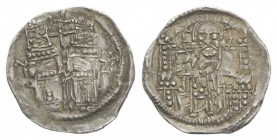 Serbia. Stefan Uroš IV Dušan (1345-1355). Dinar (17mm, 0.95g, 2h). Christ seated facing on throne, raising hand in benediction and holding Gospels. R/...