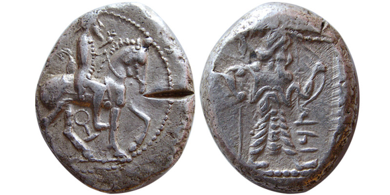 CILICIA, Tarsos. Persian Satraps. AR Stater (10.63 gm; 23 mm). Obv. Viceroy on h...