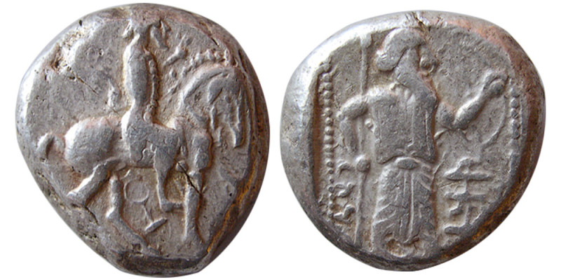 CILICIA, Tarsos. Persian Satraps. AR Stater (10.53 gm; 19 mm). Obv. Viceroy on h...