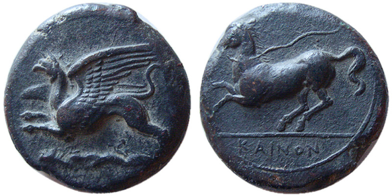 SICILY, Kainon. Circa 360-340 BC. Æ (10.93 gm; 22mm). Griffin springing to left ...