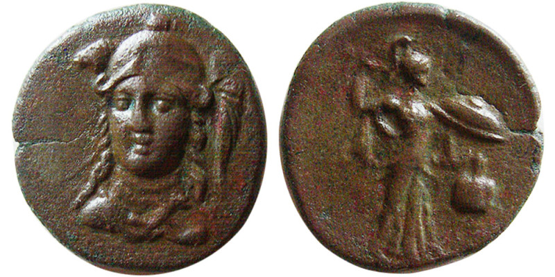 PAMPHYLIA, Side. 2nd-1st century BC. Æ (3.16 gm; 17 mm). Helmeted head of Athena...