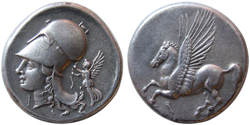 CORINTHIA. Corinth. Circa 375-300 BC. AR Stater (8.40 gm; 20 mm). Ϙ Pegasos with...