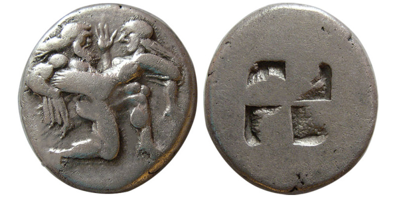 ISLANDS of THRACE, THASOS. Ca. 500-480 BC. AR Stater (8.82 gm; 21 mm). Satyr adv...