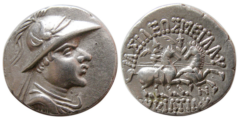 BAKTRIAN KINGS, Eukratides I. ca. 171-145 BC. AR Drachm (3.69 gm; 20 mm). Imitat...