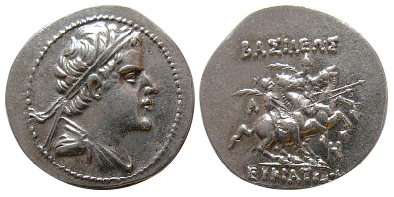 KINGS of BAKTRIA. Eukratides I. ca. 171-145 BC. AR drachm (4.11 gm; 20 mm). Diad...
