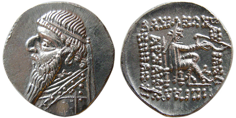 KINGS of PARTHIA. Mithradates II (121-91 BC). AR Drachm (4.17 gm; 20 mm). Rhagai...