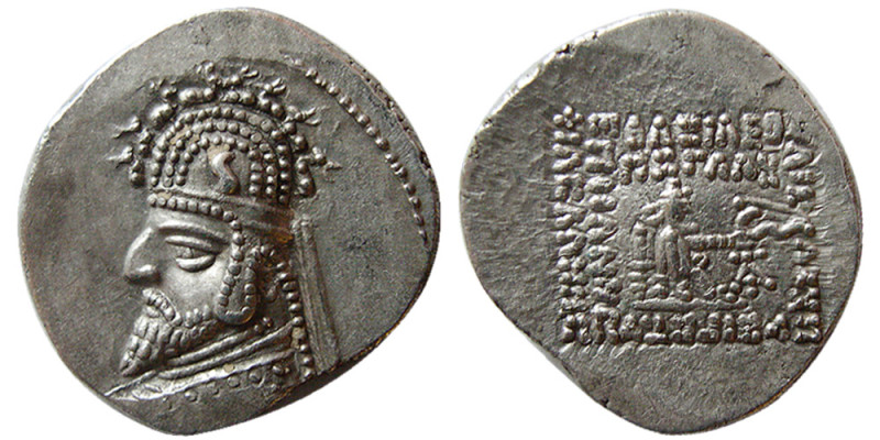 KINGS of PARTHIA. Gotarzes. 95-70 BC. AR Drachm (3.94 gm; 20 mm). Bust left, wea...