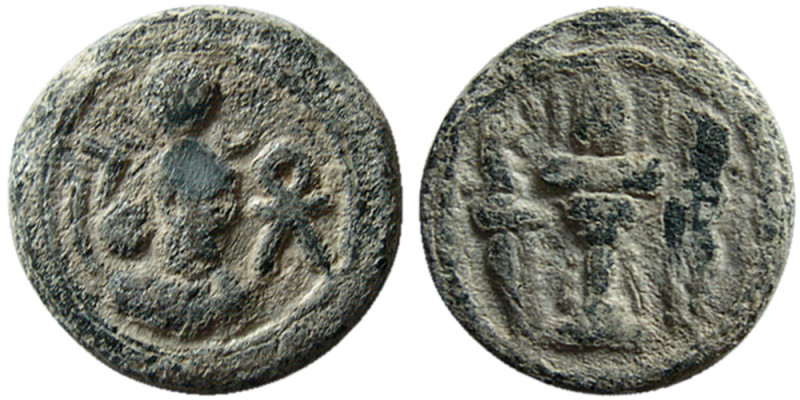 SASANIAN KINGS. Yazdgird I. 399-420 AD. PB (Lead) Unit (2.58 gm; 15 mm). Bust to...