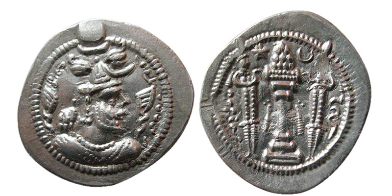 SASANIAN KINGS. Peroz, (459-484 AD). AR Drachm (3.95 gm; 28 mm). Peroz's bust wi...