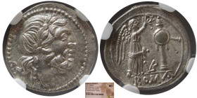ROMAN REPUBLIC. Anonymous. 211-208 BC. AR Victoriatus. NGC-MS.