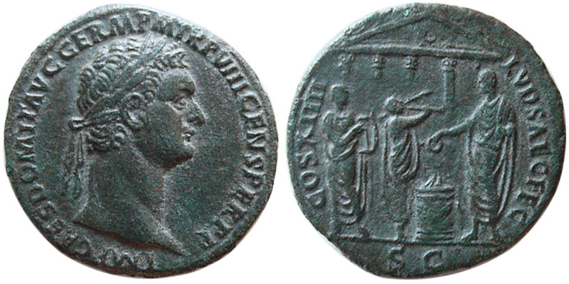 ROMAN EMPIRE; Domitian, 81-96 AD. Æ (9.53 gm; 28 mm). Rome. Obv.: IMP CAES DOMIT...