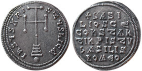 BYZANTINE EMPIRE. Basil I with Constantinus, AR Miliarense.