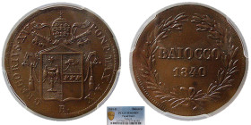 ITALY, Papal States. 1840-R, Baiocco. PCGS, MS 65BN.