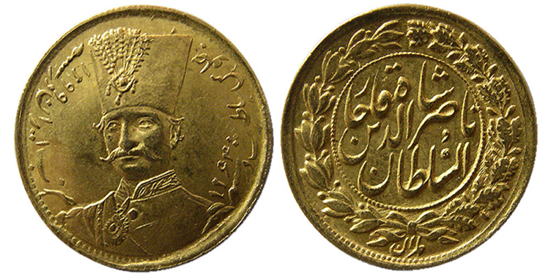 PERSIA, Qajar Dynasty, Naser al Din Shah. 1264-1313 H. Gold Toman (2.88 gm; 18 m...