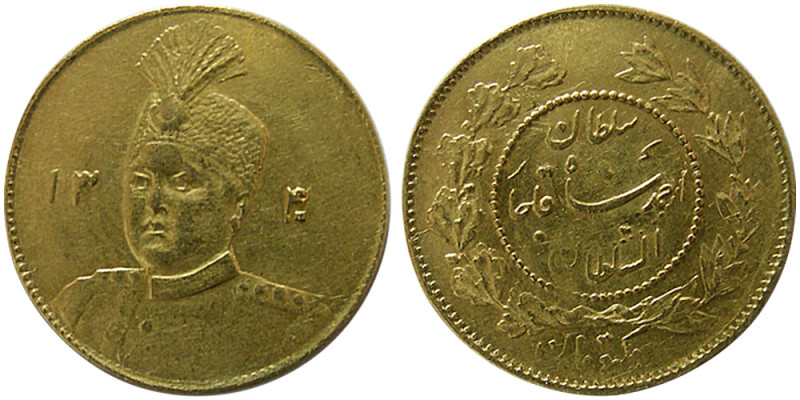 PERSIA, Qajar Dynasty, Ahmad Shah. 1327-1344 AH. Gold One Toman (2.89 gm; 19 mm)...