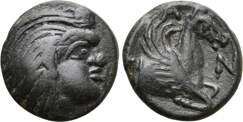 CIMMERIAN BOSPOROS. Pantikapaion. Ae (Circa 340-325 BC). 

Obv: Head of Pan ri...