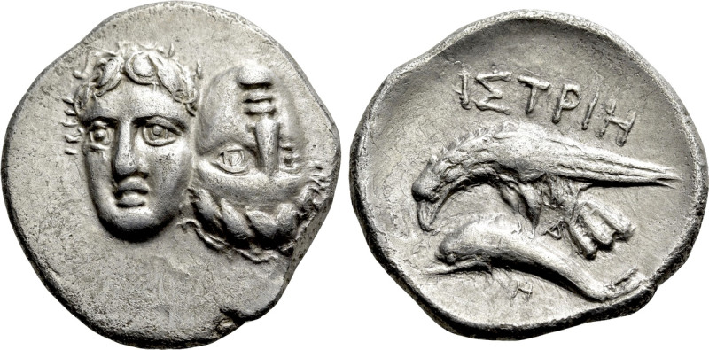 MOESIA. Istros. Drachm (4th century BC). 

Obv: Facing male heads, the right i...