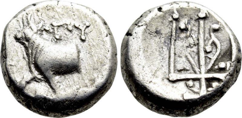 THRACE. Byzantion. Hemidrachm (Circa 387/6-340 BC). 

Obv: 'ΠΥ. 
Forepart of ...