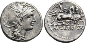 APPIUS CLAUDIUS PULCHER, T. MANLIUS MANCIUS and Q. URBINIUS. Denarius (111-110 BC). Rome