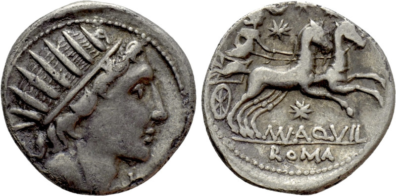 MAN. AQUILIUS. Denarius (109-108 BC). Rome. 

Obv: Radiate head of Sol right; ...