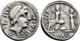 C. MALLEOLUS, A. ALBINUS SP.F. and L. CAECILIUS METELLUS. Denarius (96 BC). Rome