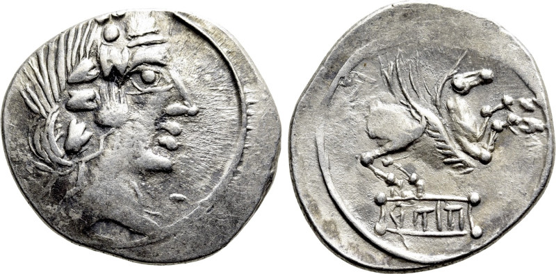 Q. TITIUS. Denarius (After 75 BC). Contemporary Celtic imitation of Rome. 

Ob...