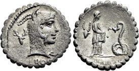 L. ROSCIUS FABATUS. Serrate Denarius (59 BC). Rome