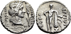 Q. CAECILIUS METELLUS PIUS SCIPIO and EPPIUS. Denarius (47-46 BC). Military mint traveling with Scipio in Africa