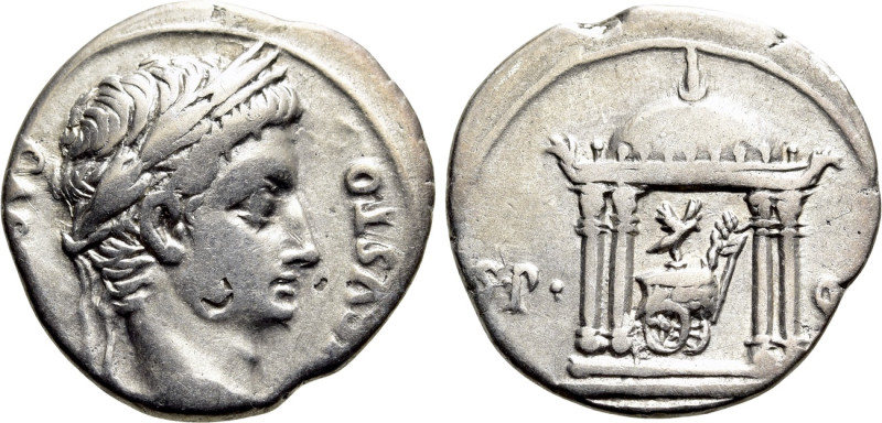 AUGUSTUS (27 BC-14 AD). Denarius. Uncertain Spanish mint, possibly Colonia Patri...