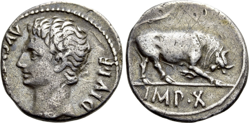 AUGUSTUS (27 BC-14 AD). Denarius. Lugdunum. 

Obv: AVGVSTVS DIVI F. 
Bare hea...