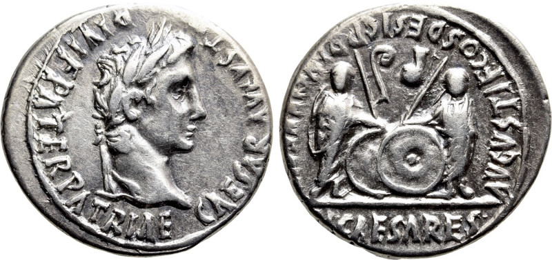 AUGUSTUS (27 BC-14 AD). Denarius. Lugdunum. 

Obv: CAESAR AVGVSTVS DIVI F PATE...