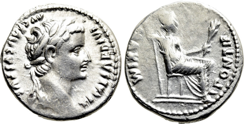 TIBERIUS (14-37). Denarius. "Tribute Penny" type. Lugdunum. 

Obv: TI CAESAR D...