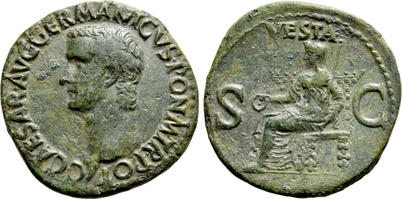 CALIGULA (37-41). As. Rome. 

Obv: C CAESAR AVG GERMANICVS PON M TR POT. 
Bar...