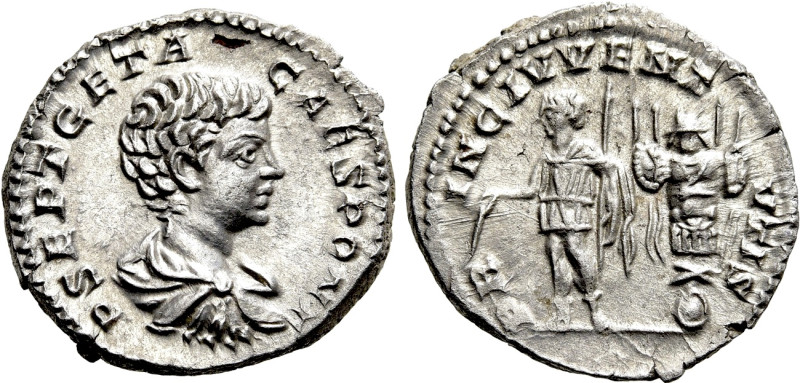 GETA (Caesar, 198-209). Denarius. Rome. 

Obv: P SEPT GETA CAES PONT. 
Draped...