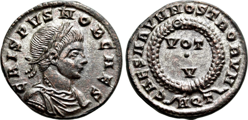 CRISPUS (Caesar, 316-326). Follis. Aquileia. 

Obv: CRISPVS NOB CAES. 
Laurea...