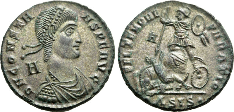 CONSTANS (337-350). Follis. Siscia. 

Obv: D N CONSTANS P F AVG. 
Diademed, d...