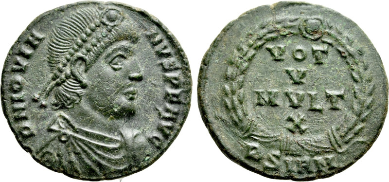 JOVIAN (363-364). Ae. Sirmium. 

Obv: D N IOVIANVS P F AVG. 
Diademed, draped...