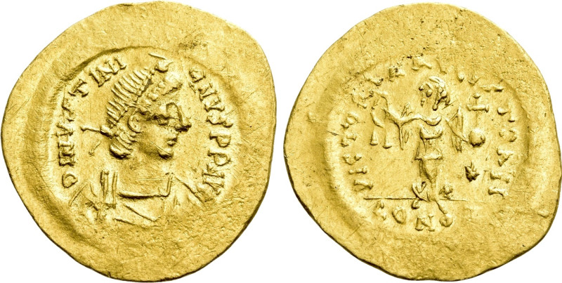 JUSTINIAN I (527-565). GOLD Tremissis. Constantinople. 

Obv: D N IVSTNIANVS P...