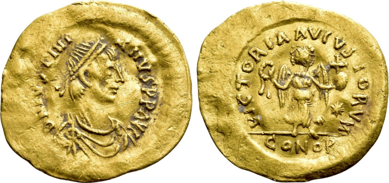 JUSTINIAN I (527-565). GOLD Tremissis. Constantinople. 

Obv: D N IVSTNIANVS P...