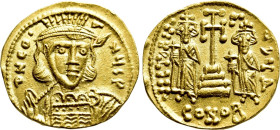 CONSTANTINE IV POGONATUS with HERACLIUS and TIBERIUS (668-685). GOLD Solidus. Constantinople