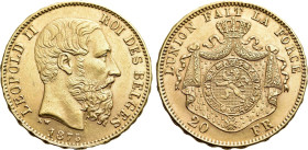 BELGIUM. Leopold II (1865-1909). GOLD 20 Francs (1875). Brussels