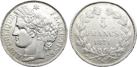 FRANCE. Third Republic (1871-1940). 5 Francs (1871-K). Bordeaux