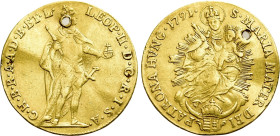 HUNGARY. Leopold II (1790-1792). GOLD Dukat (1791)